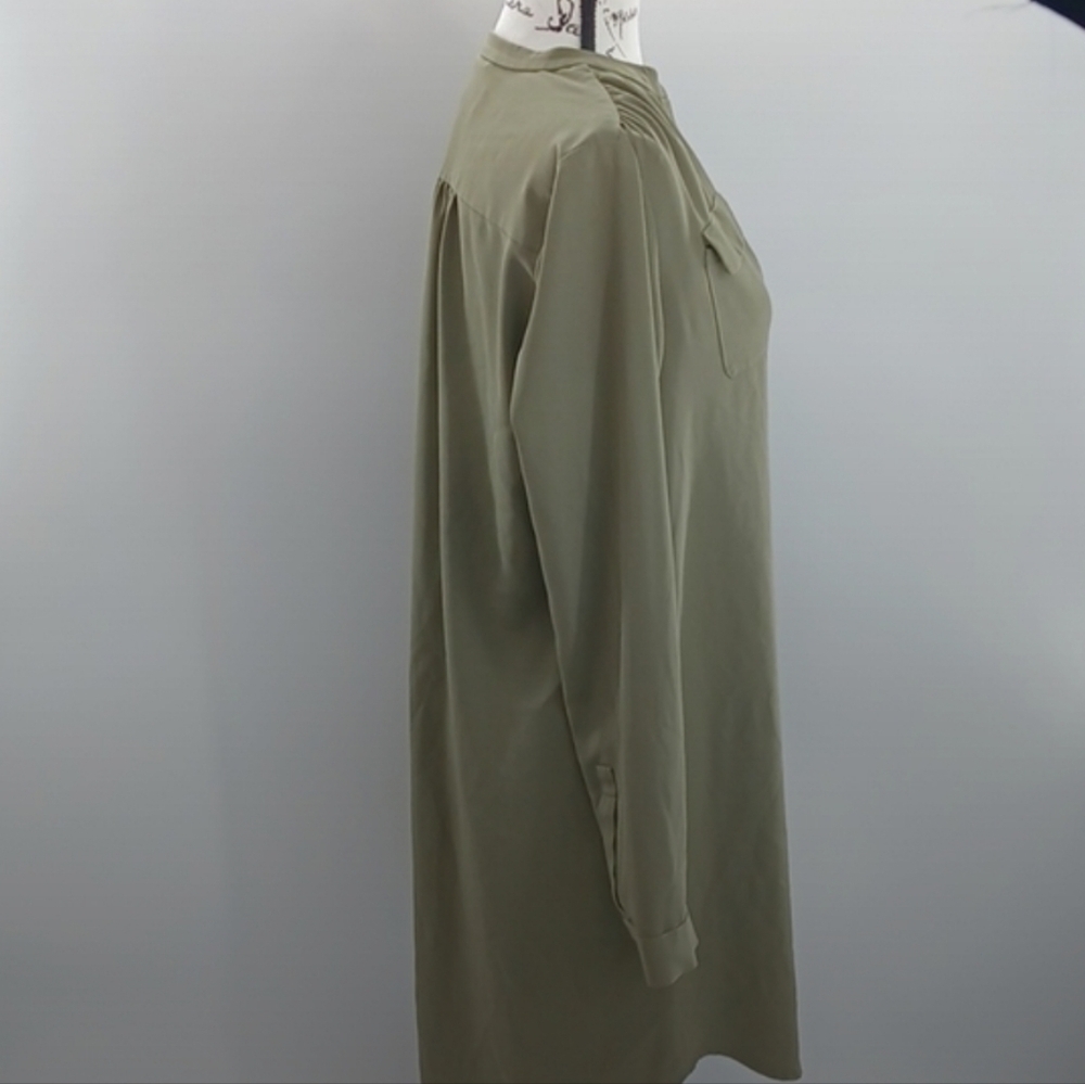 ❣️Ann Taylor❣️ Loft Shirt Dress 🫒Green•V Neck•Quarter Button Long Sleeve●Size S - Picture 3 of 5